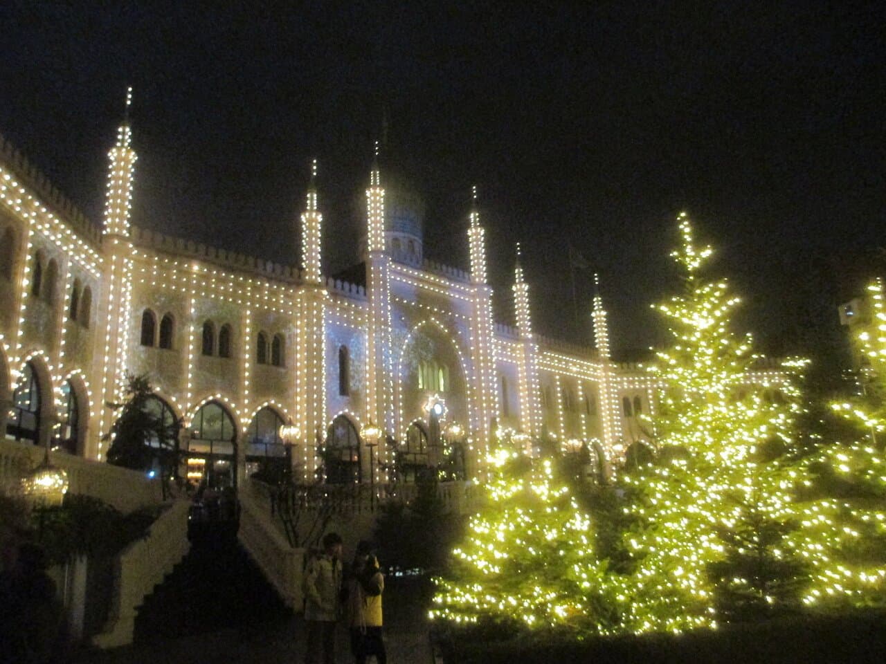 One of the many illuminated buildings